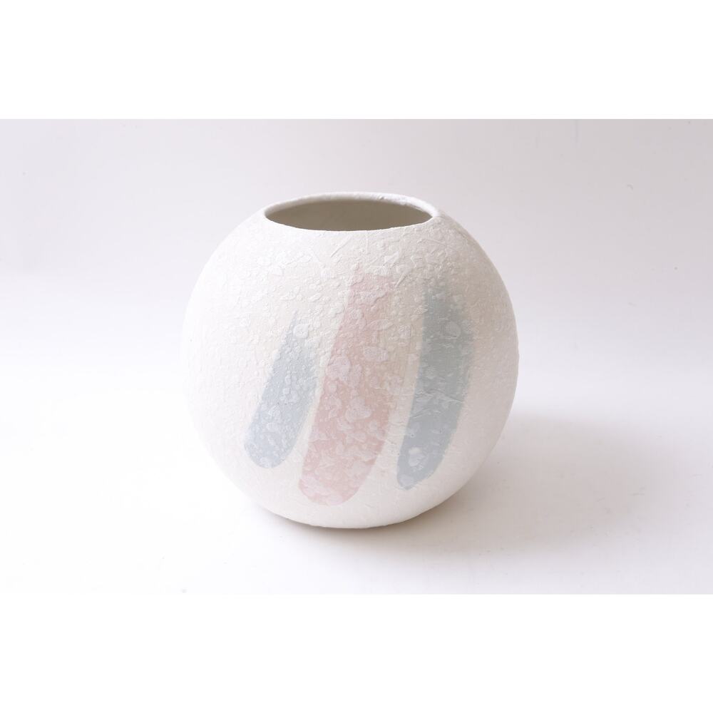 1980s Stone Vase, Colorful, Pink, Blue, Round Shape, Sphere, White, 6", Home,
